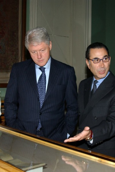 President Bill Clinton during a private view of the exhibition, Heaven on Earth at the Hermitage Rooms, Somerset House, London, 12th July 2004.